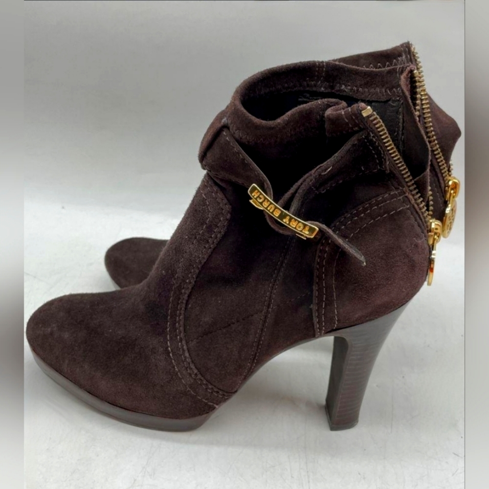 NWOT Tory Burch Melrose Brown Suede Zip up Ankle Boots Size 6.5M